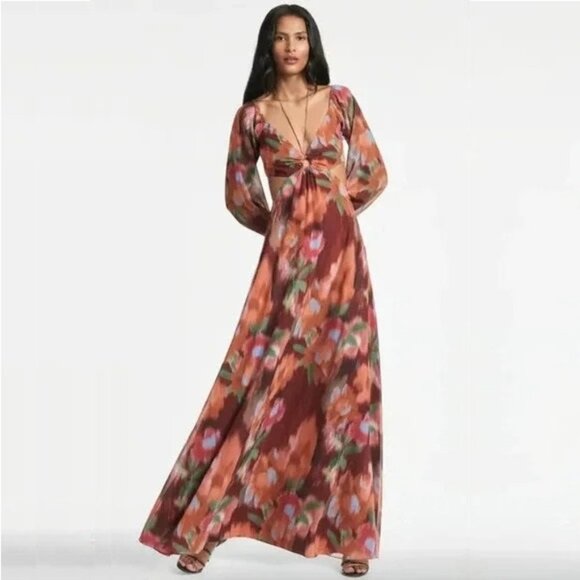 NWT SACHIN + BABI Dress Evening Gown Cassandra Bordeaux Ikat Print Maxi Long 4 - Picture 1 of 11